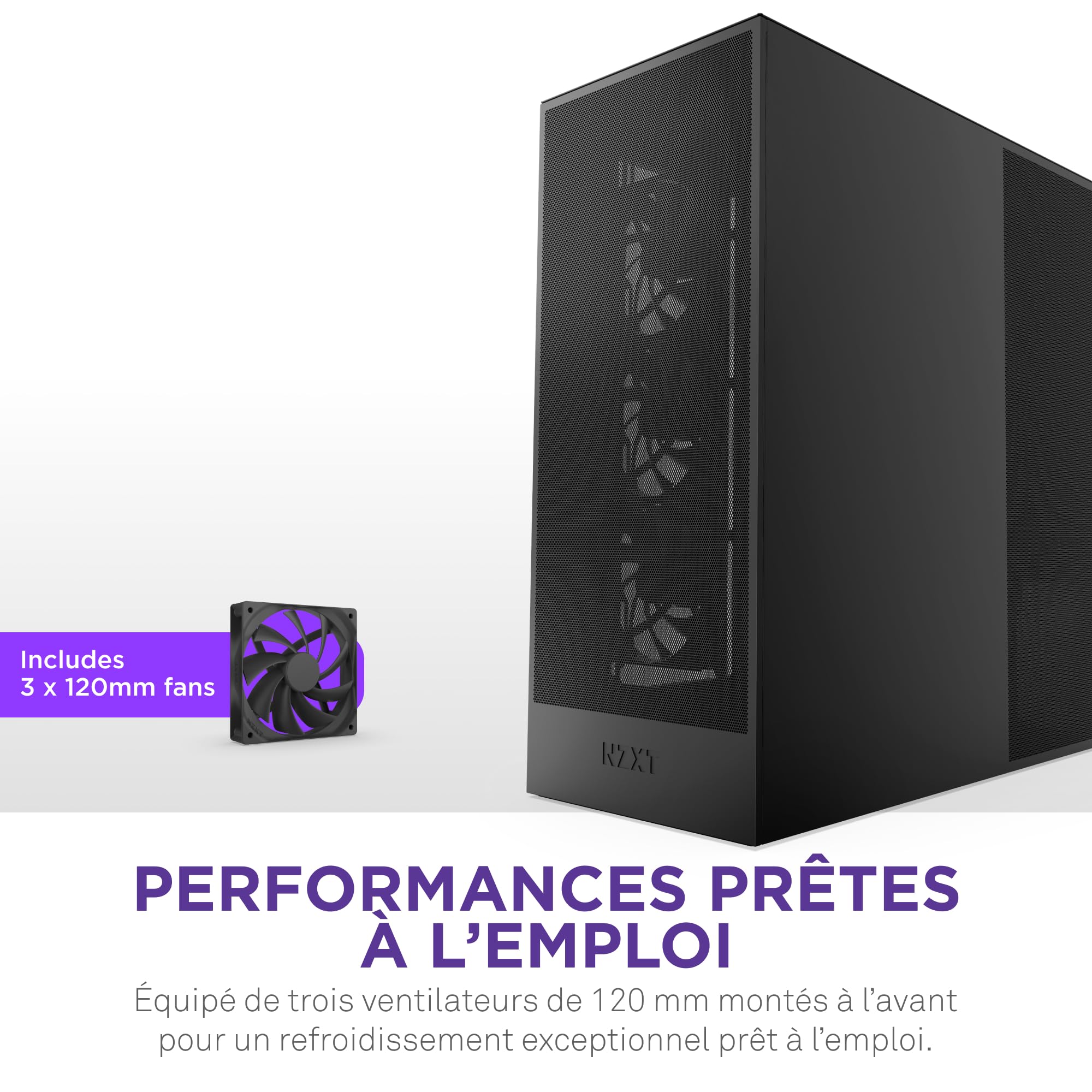 NZXT H7 Flow - Boîtier PC ATX Moyen Format - Refroidissement Optimal - 3 Ventilateurs 120 mm - Radiateur 420 mm - Gestion des câbles - Noir