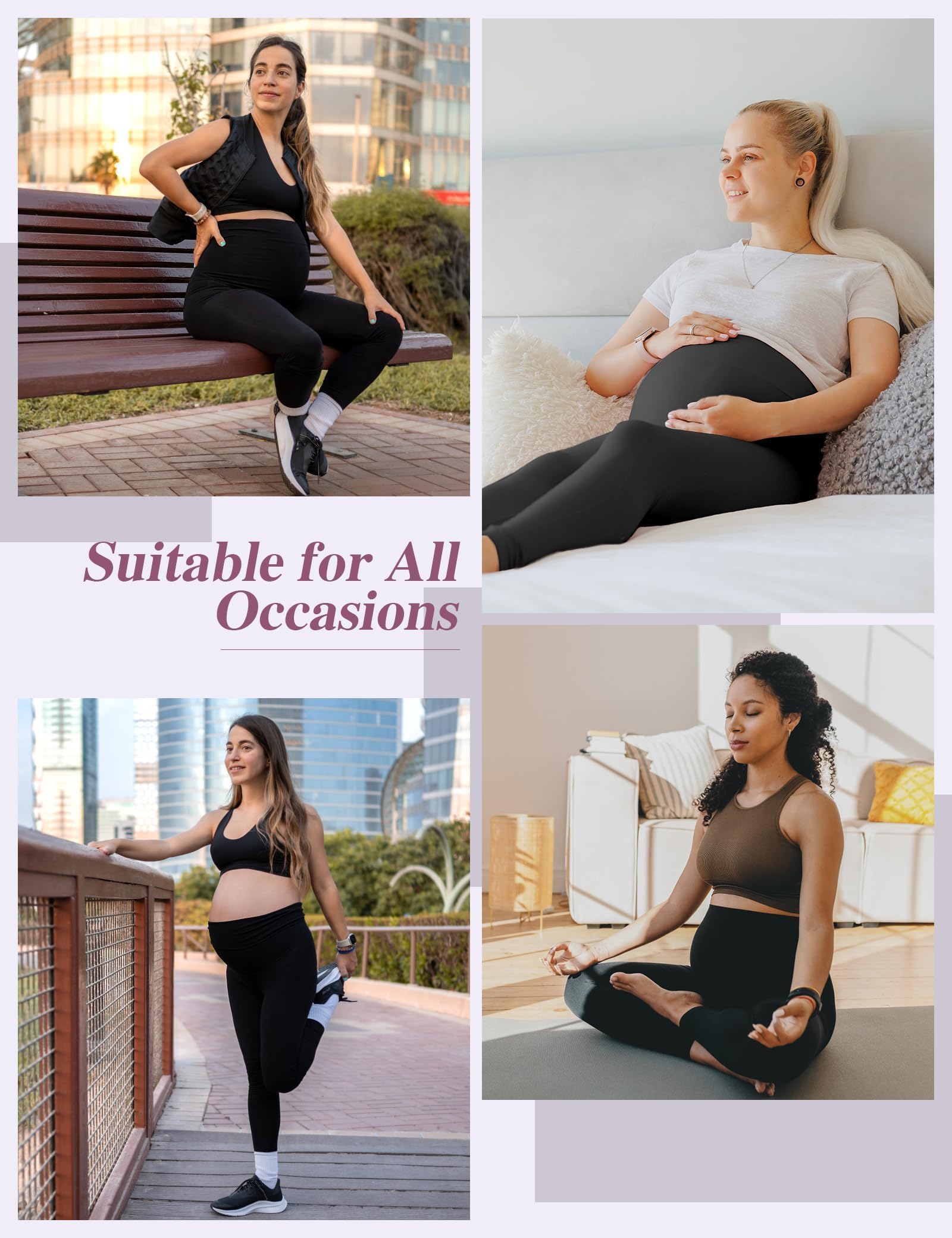 Siimcuzy 4 Pack Women’s Maternity Leggings with Pockets Over The Belly Pregnancy Workout Yoga Pants Activewear
