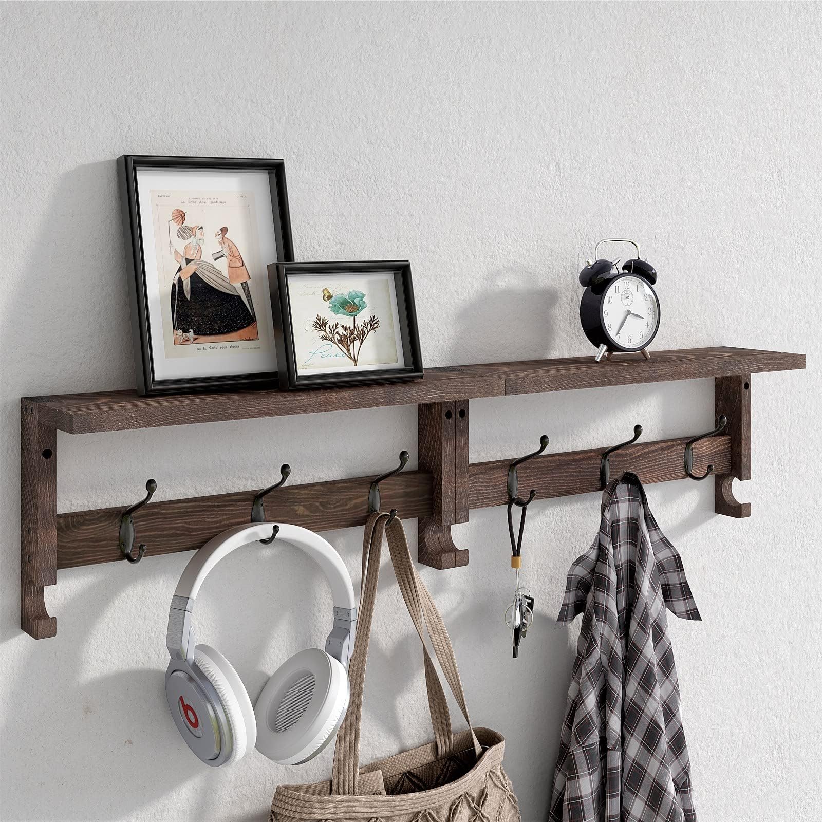 Amazon.com: Homode Wall Hooks with Shelf, Wood Coat Rack with Shelf ...