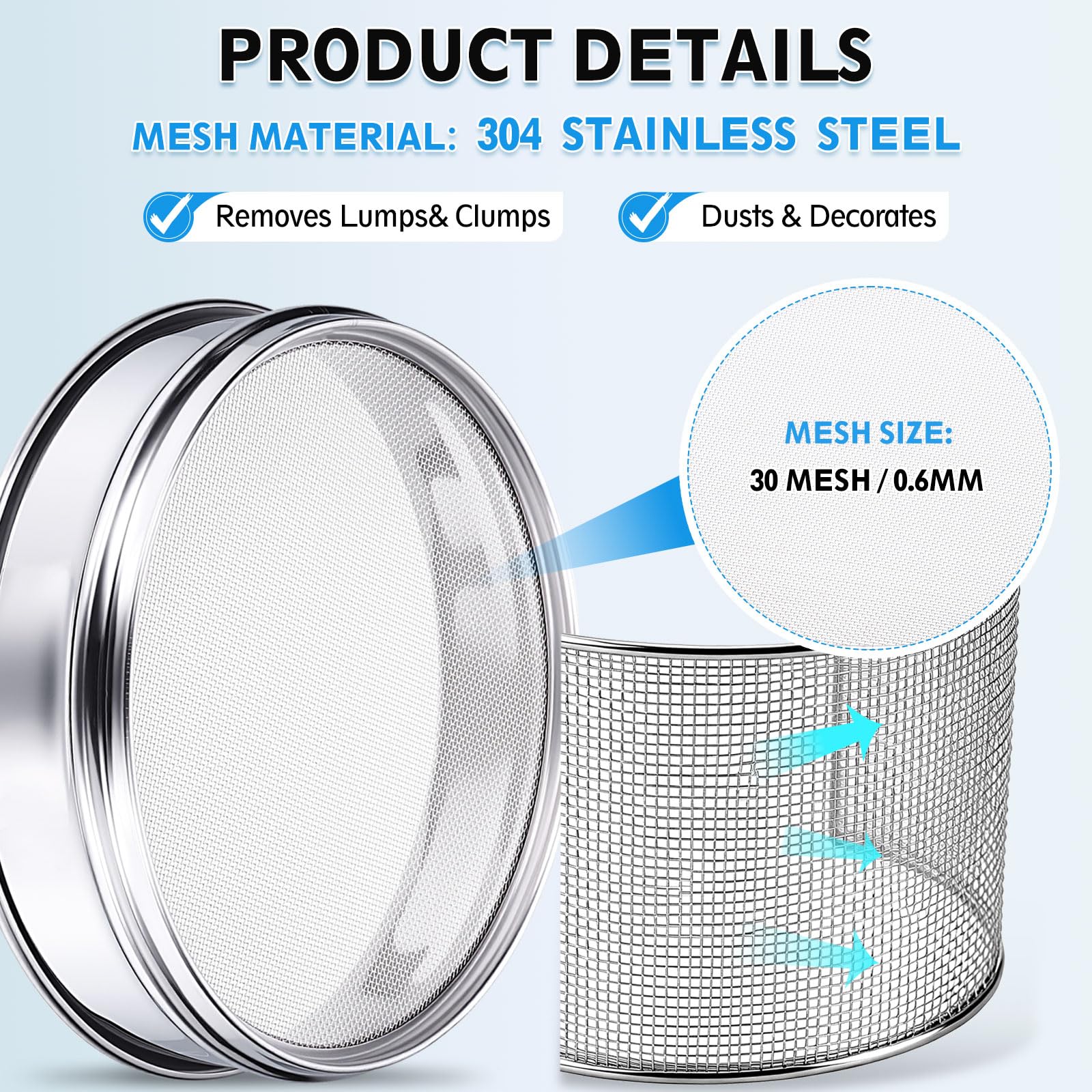 PATIKIL 30 Mesh (0.6mm) Laborsieb 20cm Durchmesser Sieb 304 Edelstahlgewebe Feines Sieb Für Industrielles Labor Haushalt Bodensieb Trockensieb Hash
