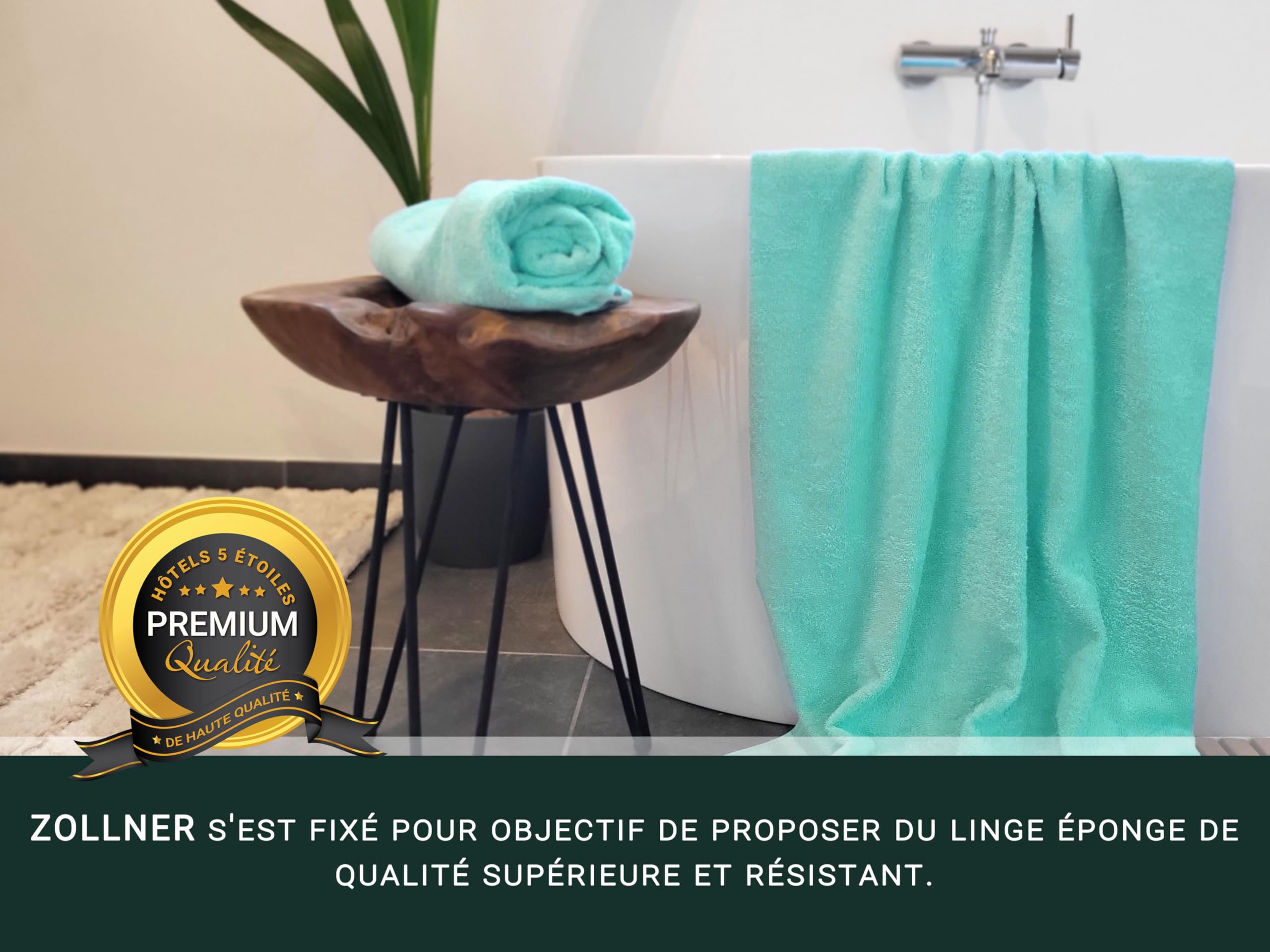 ZOLLNER Set de 3 linges de Douche en 70x140 cm - Serviettes de Bain très absorbantes et Douces en Menthe - avec accroche Pratique - Lavable à 95°C - Coton - qualité hôtelière