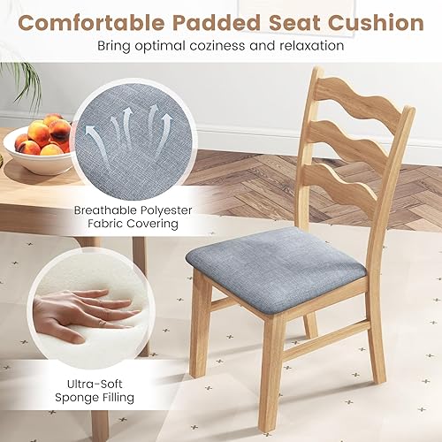 Miniatura 4 de GOFLAME Juego de 2 sillas de comedor, sillas de cocina tapizadas de tela con asiento acolchado, respaldo de ondas huecas, marco de madera de goma,