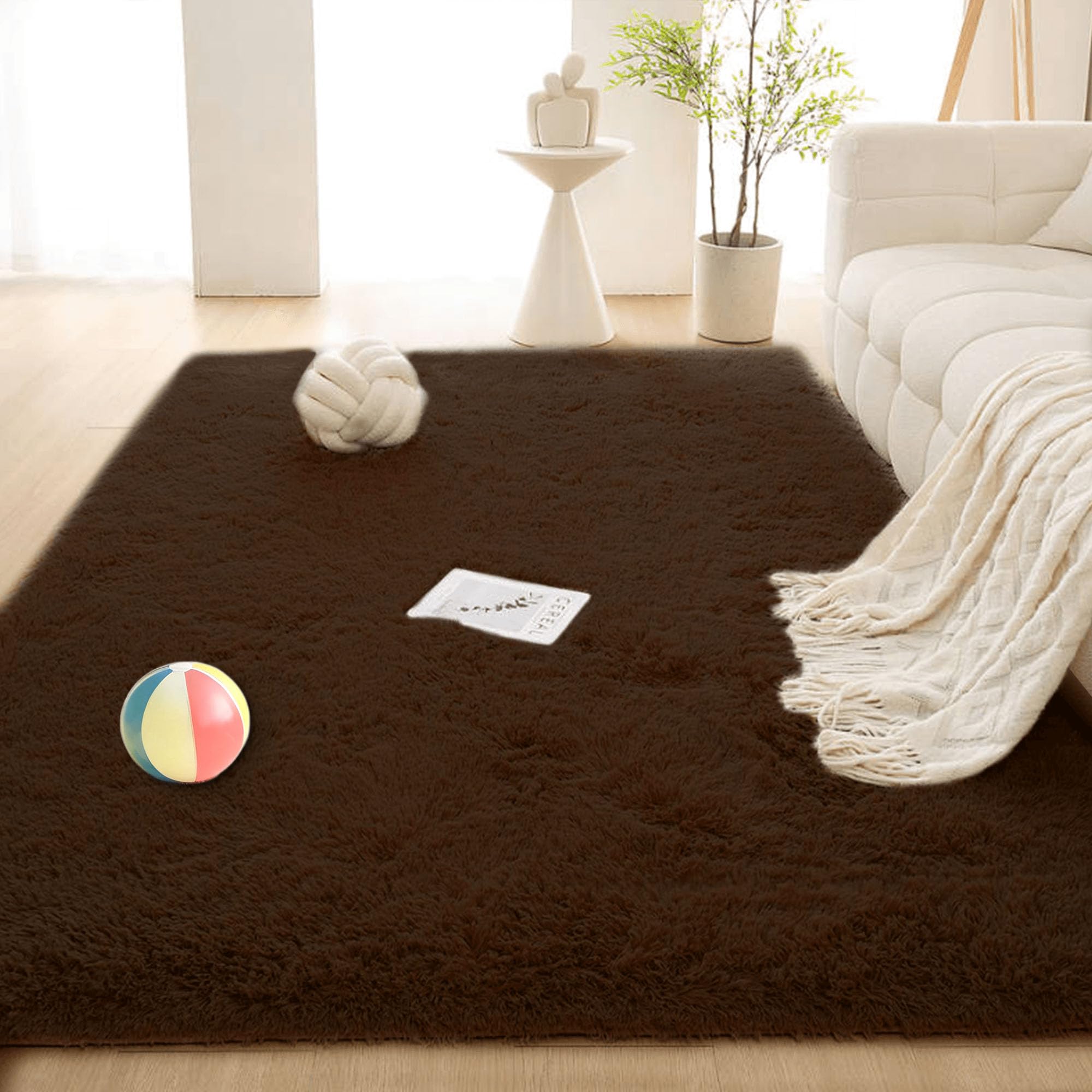 ZHIQXUE Low Pile Area Rug 250 x 340 cm Touch Thick Rugs for Bedroom Anti Slip Luxury for Bedroom, Dining Room, Entryway, Brown