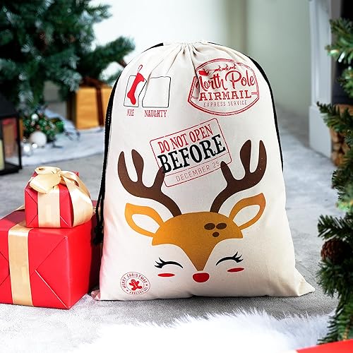 Miniatura 6 de JOYIN 3 paquetes de bolsas de Papá Noel, bolsa de regalo grande de lona de Navidad con cordón de 26 x 19 pulgadas para suministros de fiesta de día