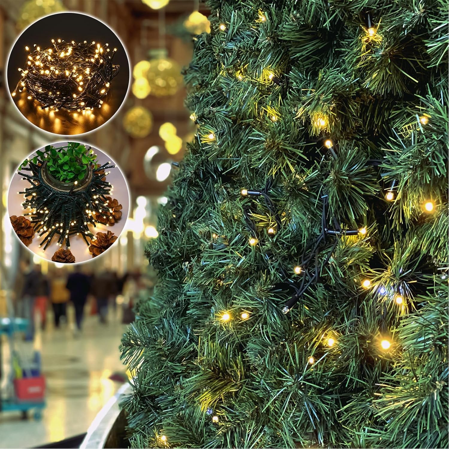 Catena di luci solari per esterni, 2 set, 30 m, 300 LED, con telecomando, 8 modalità, timer, cavo USB, dimmerabile, resistente alle intemperie, per balcone, Natale, bianco caldo