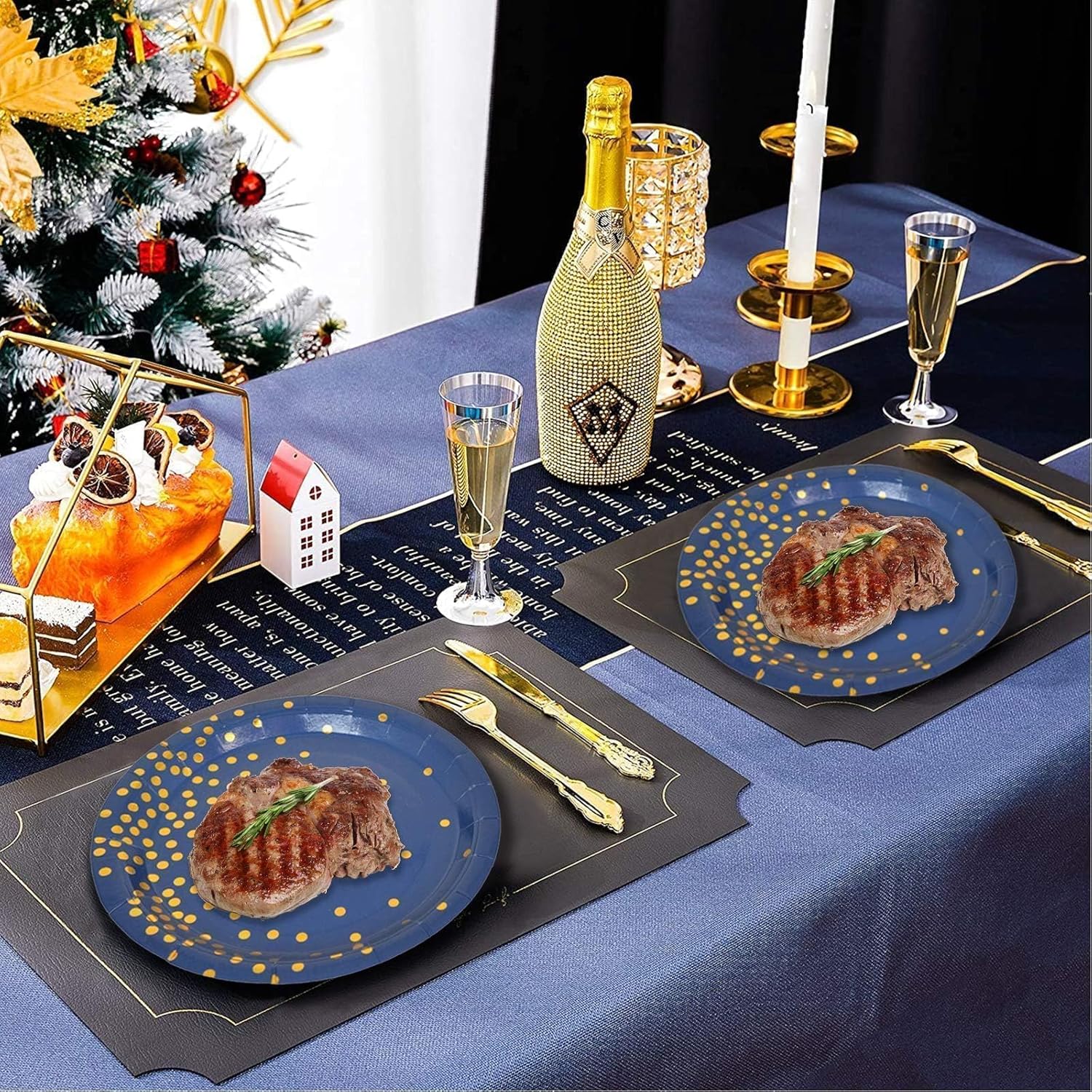 175PCS Blue Plates and Napkins Party Supplies, Blue and Gold Party Decorations Serve 25 Guests - Royal Blue Paper Plates for Birthday 2026 Graduation Party Decorations
