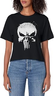 Marvel Punisher White Paint Splatter Skull Women's Crop Top