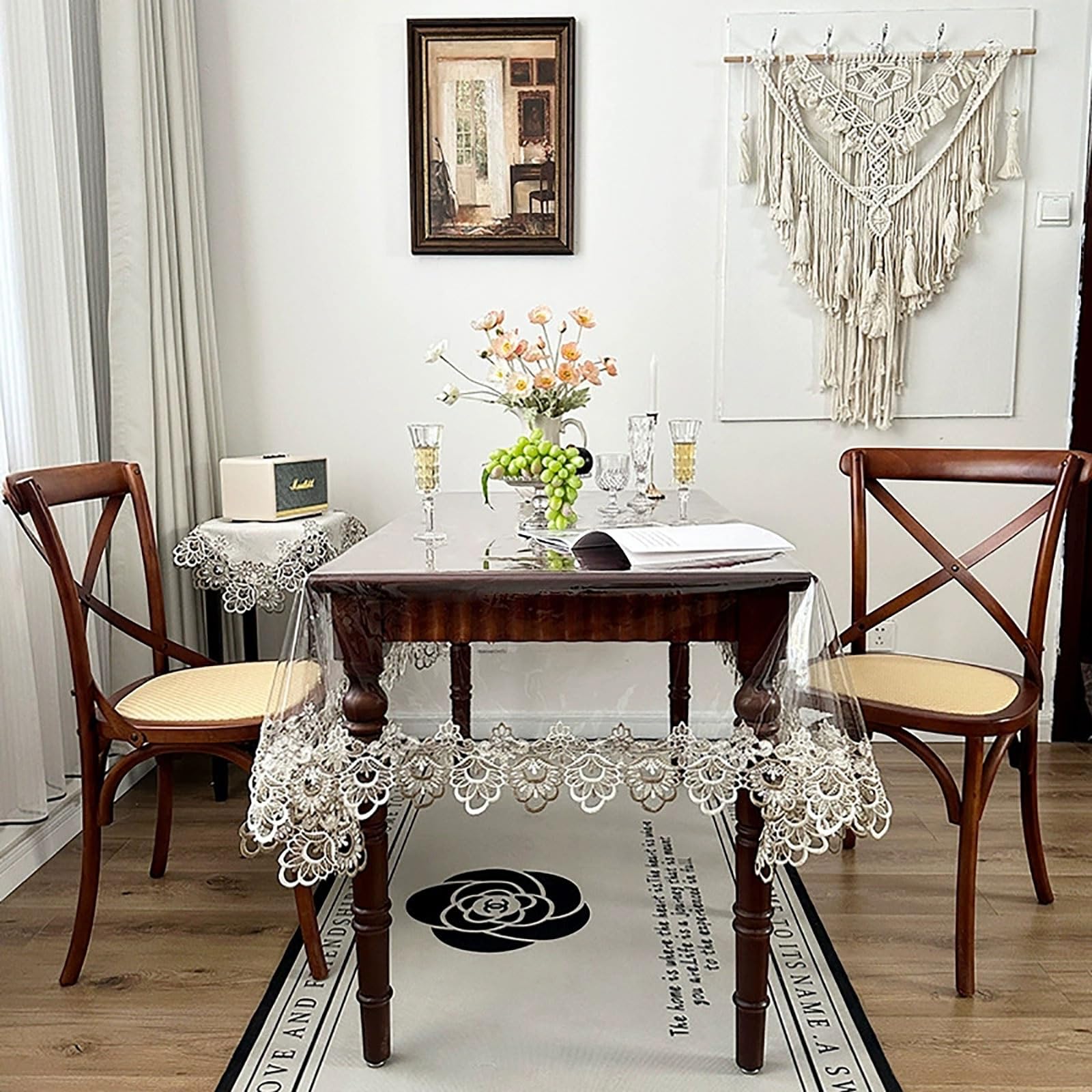 Runner da tavola in pizzo, Runner da tavolo ricamato con piccoli fiori in pizzo(90 * 90cm)