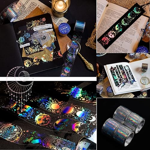 Miniatura 5 de 4 rollos de cinta holográfica vintage holográfica de mariposa astronomía PET adhesivos de resina impermeables transparentes brillantes para