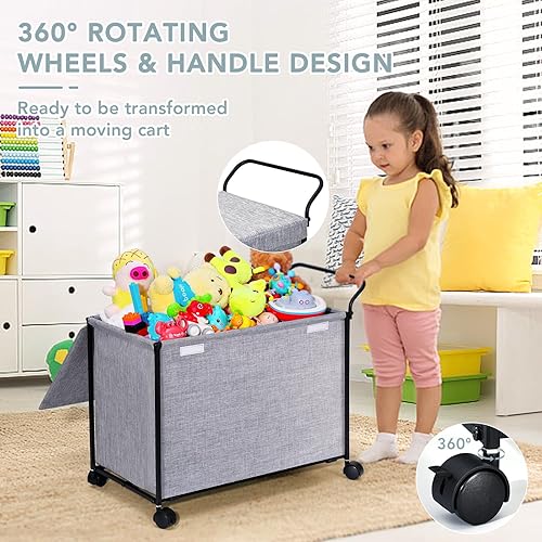 Miniatura 6 de SWTYMIKI Caja grande de juguetes con ruedas, baúl grande de juguetes para niños, cajas de juguetes para niños y niñas, animales de peluche, ropa,