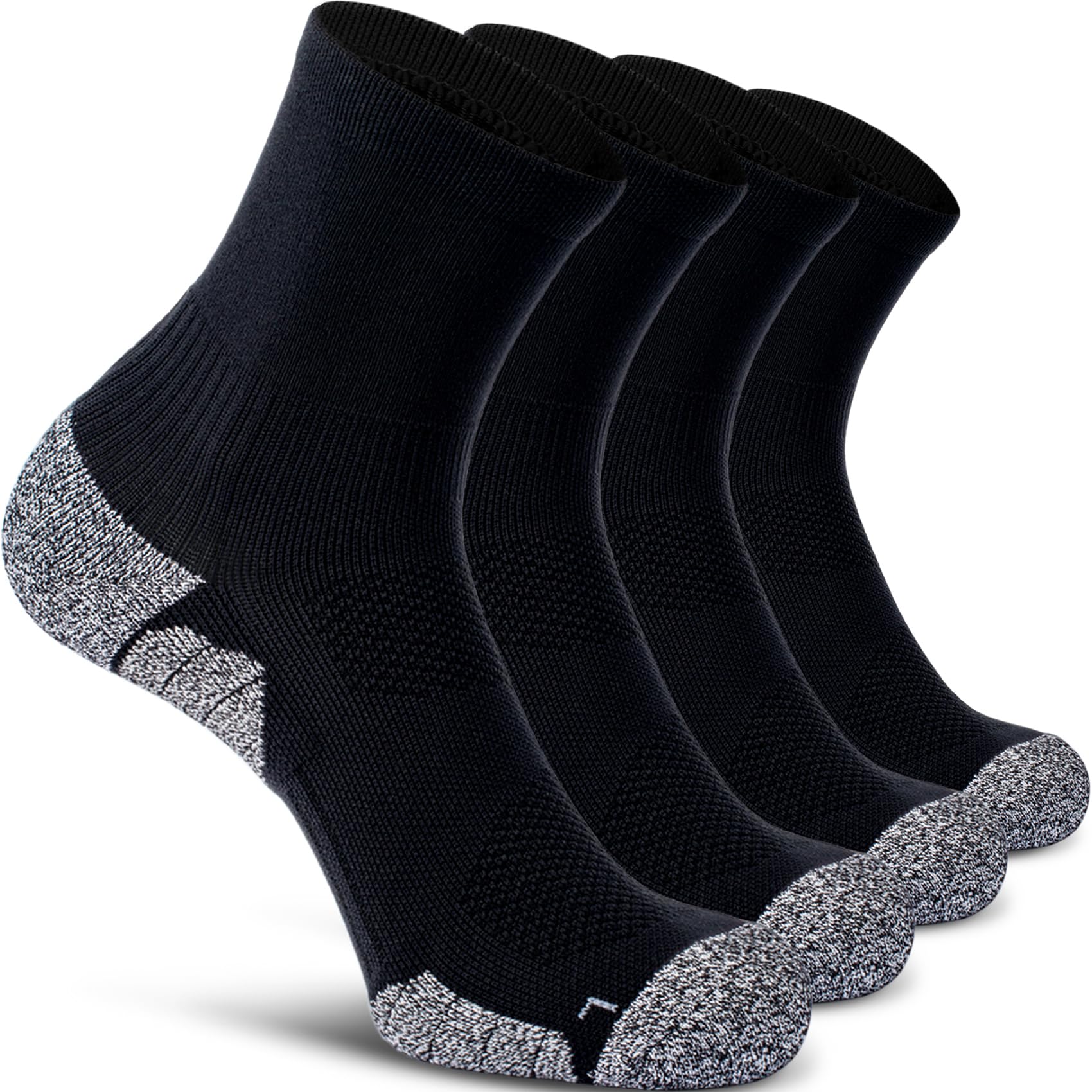 CWVLC Compression Athletic Quarter Socks Cushioned (4-Pair) for Men Women Kids, 4-pairs Black, X-Large