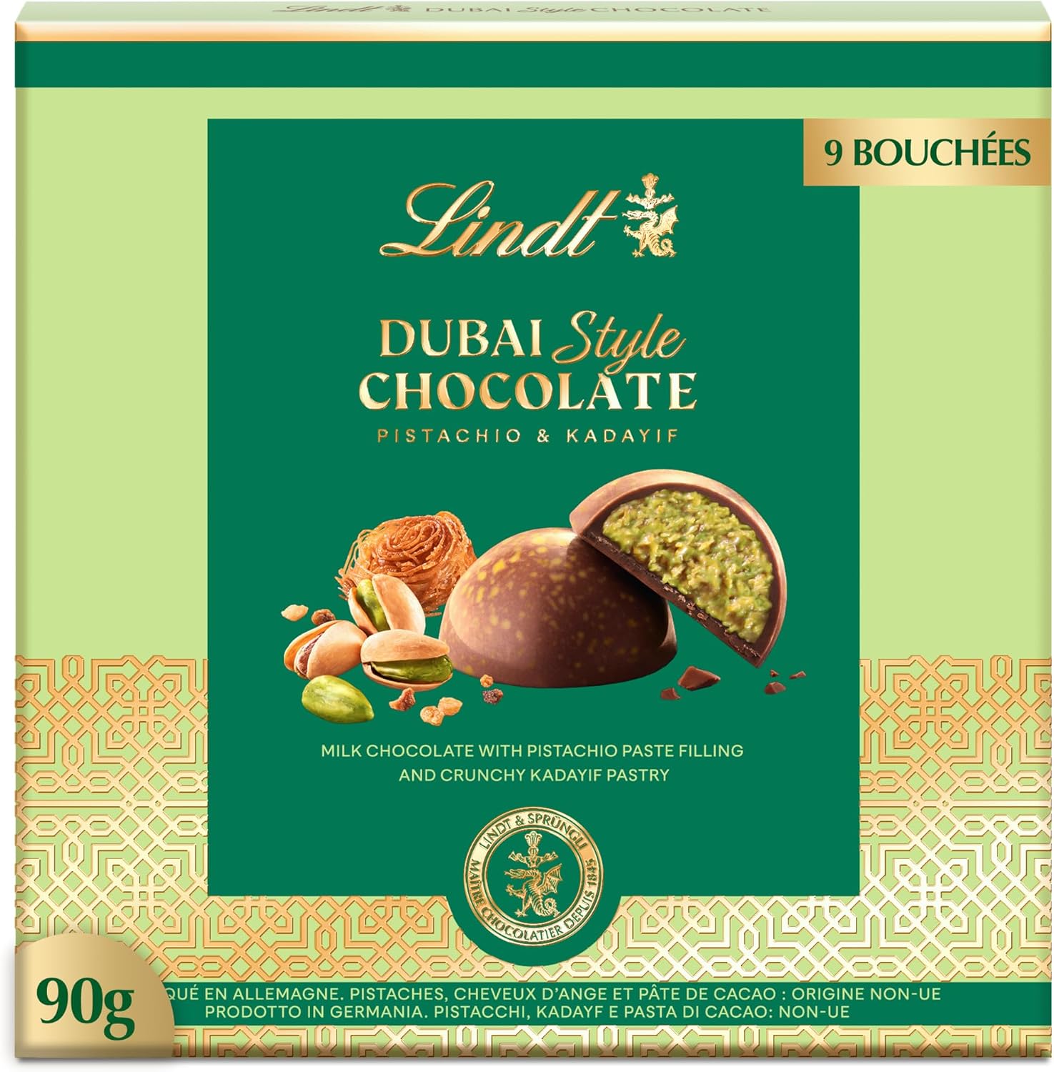 Lindt, boîte Dubai Style au lait, 9 bouchées, 90 g