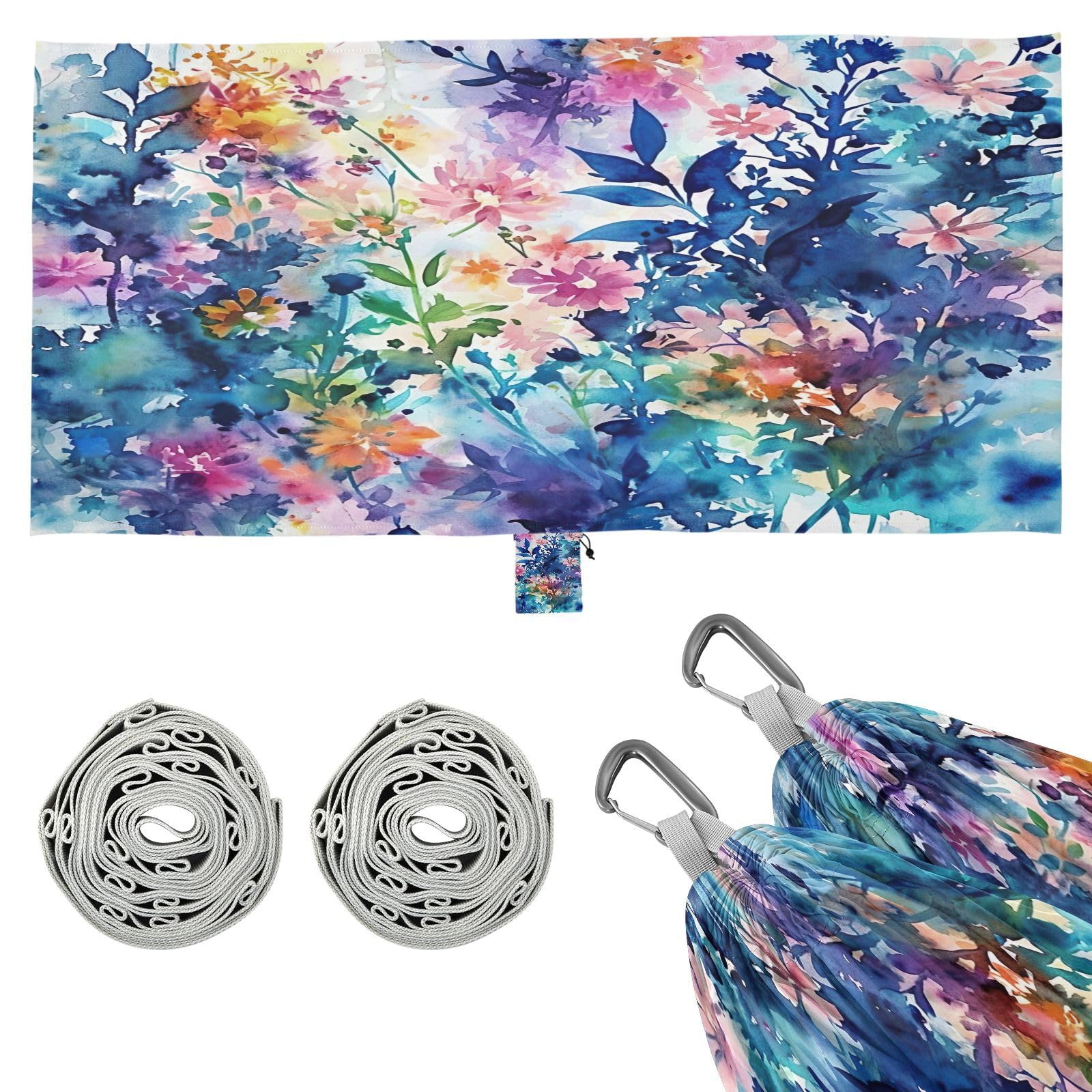 ATTX Watercolor Flower Pattern Camping Hammock - Lightweight & Portable Hammocks, Heavy Duty 330lbs Capacity for Indoor, Hiking, Backpacking, Travel, Backyard, Beach#408