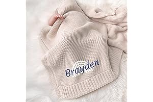 Personalized Knitted Baby Blanket with Embroidery for Baby Showers