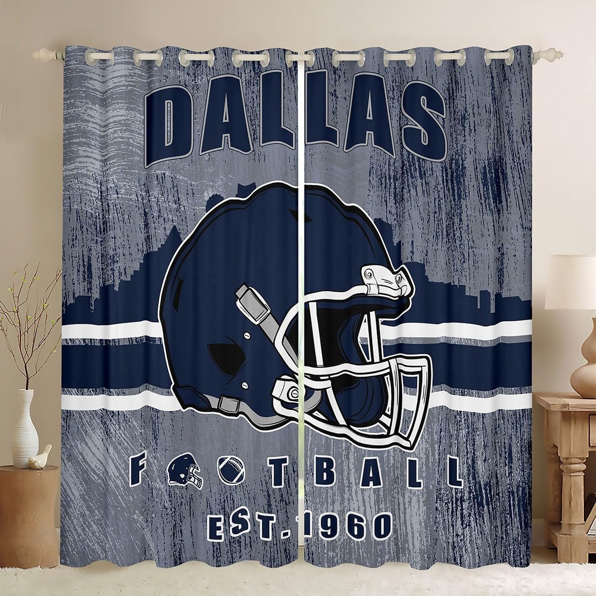Erosebridal Cowboys Football Blackout Curtains Boys Girls Curtains Gridiron Gifts for City Fans Women Men Drapes for Bedroom Rugby Sports Window Treatments 38''Wx45''L, Navy Blue