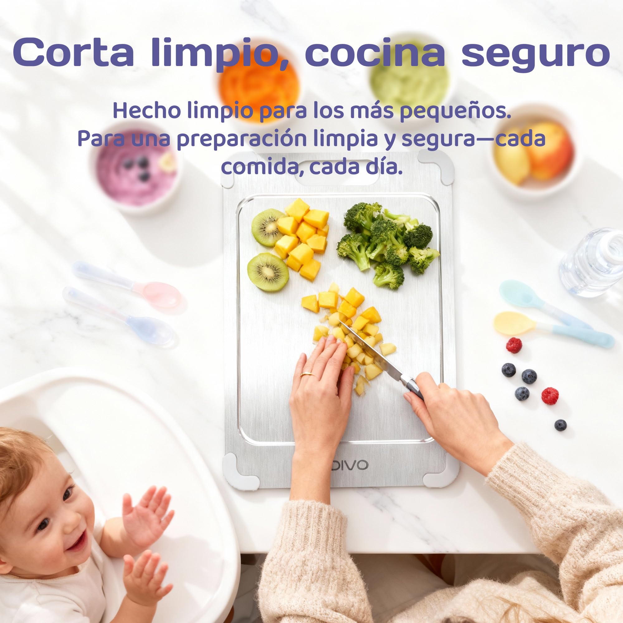 adivo tabla de cortar 100% titanio puro, doble cara, ultrafina y ligera, antibacteriana, fácil de limpiar, antioxidante, 39×28×0,15 cm, esquinas de silicona, ideal para camping y exterior