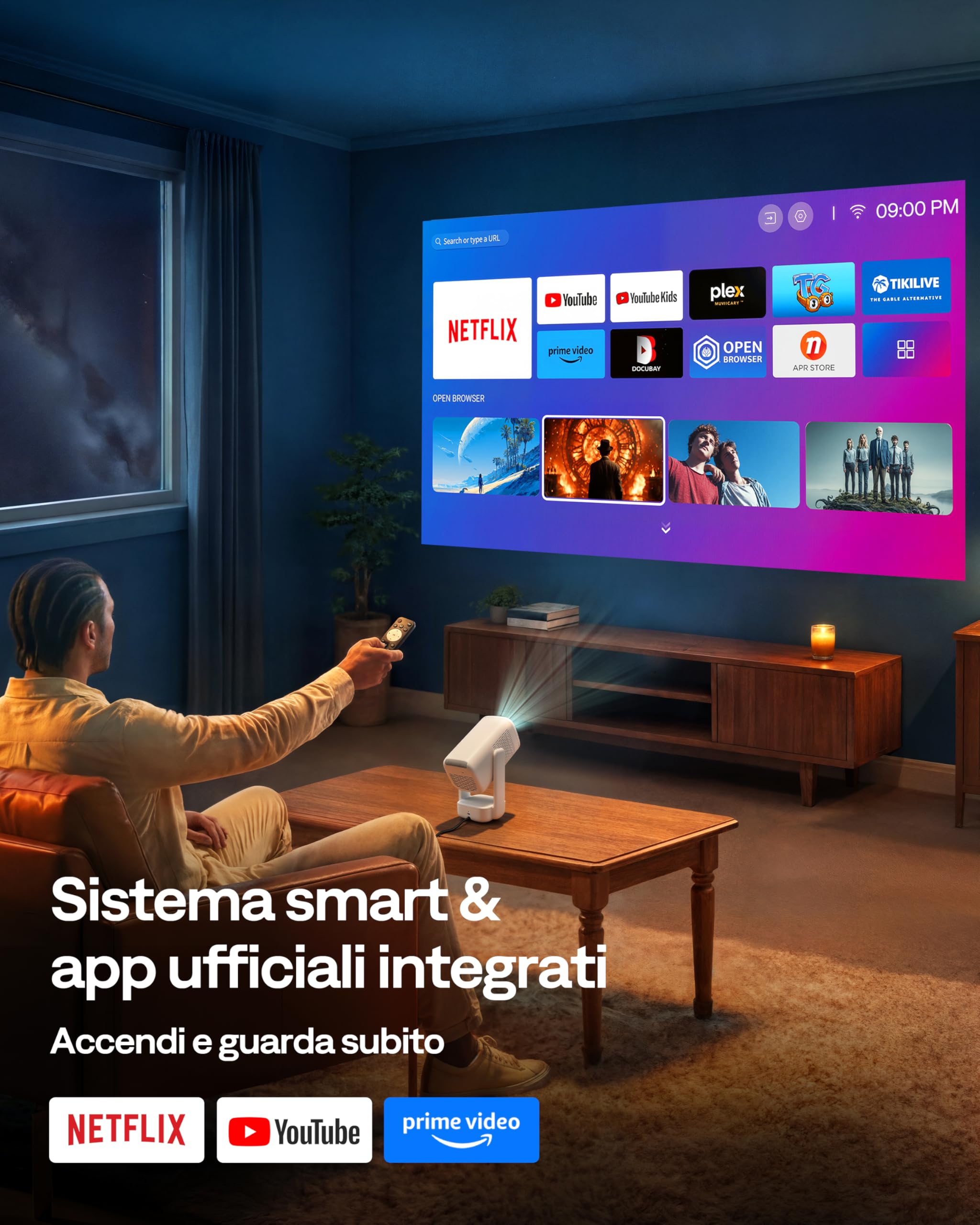 Aurzen D1 air Proiettore Portatile con Netflix e Dolby Audio, Mini Proiettore 1080P con HDR10 e Supporto 4K, Ricaricabile via USB-C PD, VideoProiettore da Esterno con WiFi & Bluetooth, Autofocus TOF