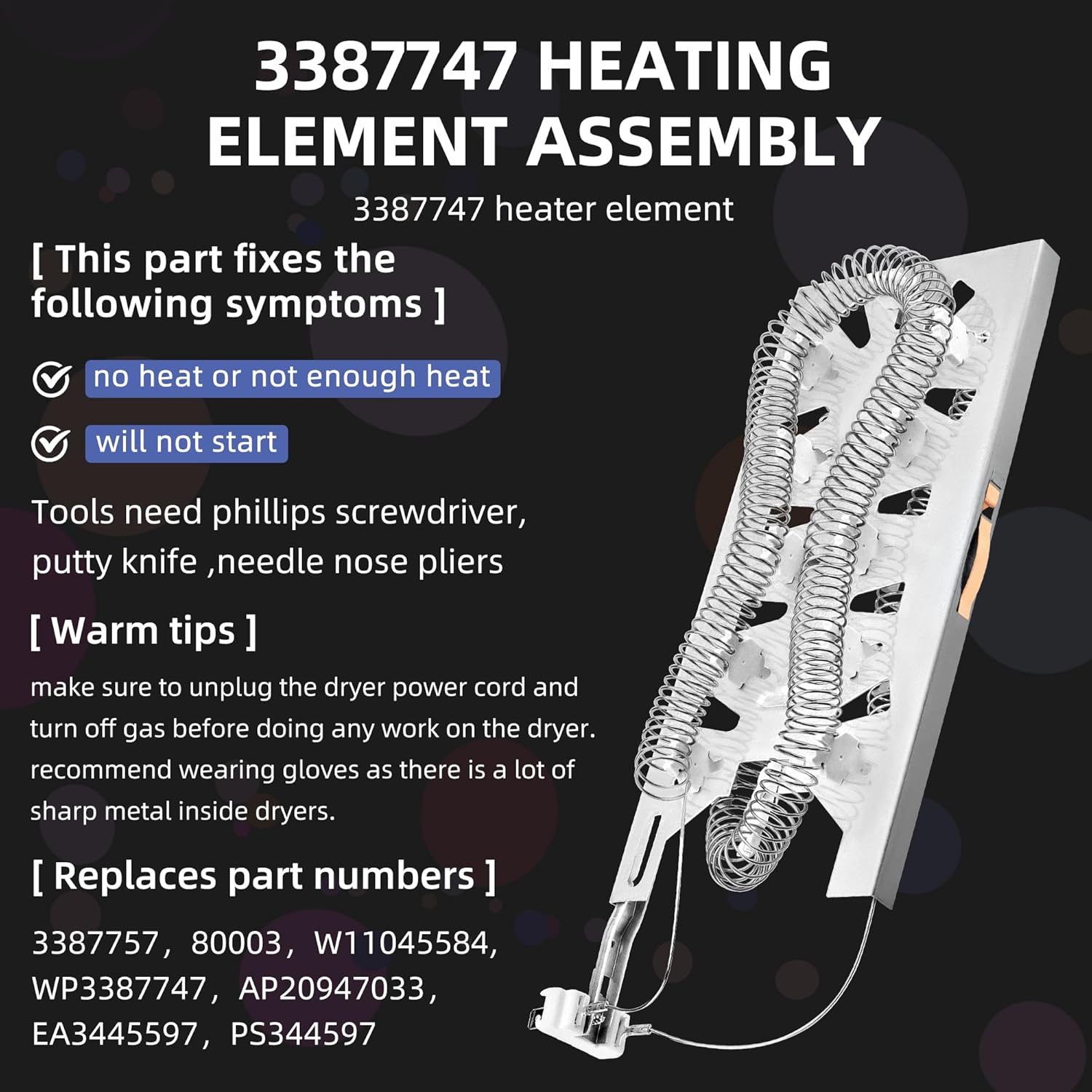 【Upgraded】WP3387747 3387747 Dryer Heating Element for Whirlpool Cabrio Duet Kenmore Elite Maytag bravos xl Dryer WED5100HW1 WED5500XW1 WED5700AC1 WED6120HW1 WED6620HW1 MED5500FW1 MED6230RHW1 - Image 3