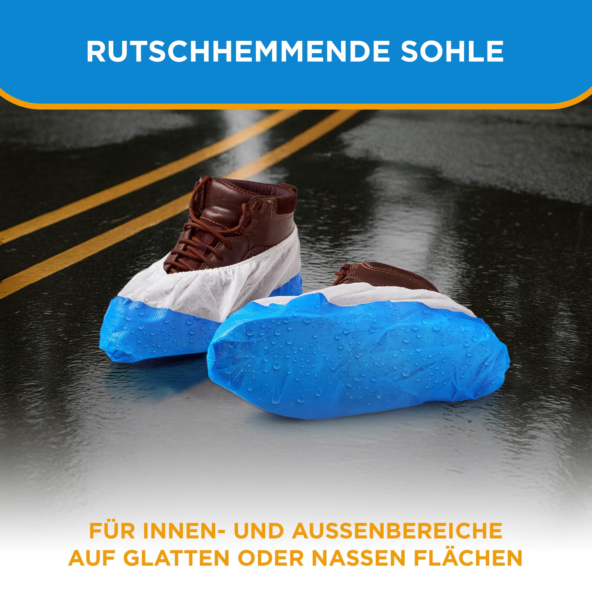 ISC Hygiene & Safety Schuhüberzieher – rutschfest, 150 Stk., blau-weiß | Überschuhe, Einweg Mehrweg, wasserdicht, extra stark, reißfest, durchriebsicher, Indoor Outdoor