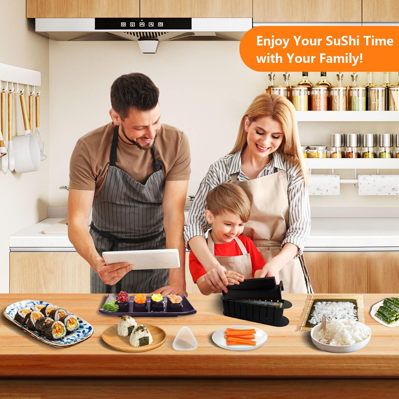 HI NINGER Sushi Maker Kit Completo, 20 Pezzi Set per adatto ai principianti da preparare da soli, con stampo per polpette di riso, coltello, tappetino, bacchette, bset completo Piatti da sushi(Nero)