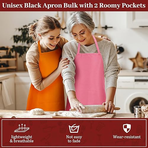 Miniatura 4 de Paquete de 30 delantales ajustables con 2 bolsillos espaciosos, delantales unisex para cocina comercial, lavables a máquina