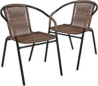 Flash Furniture Lila Brown Rattan Stackable Patio Dining Chairs Set of 2 - Indoor/Outdoor Bistro Chairs with Arms