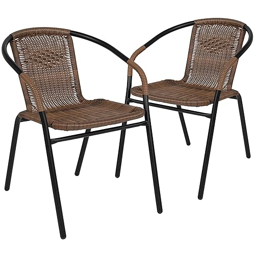 Flash Furniture Lila Modern Rattan Indoor/Outdoor Stackable Dining Chairs, Stacking