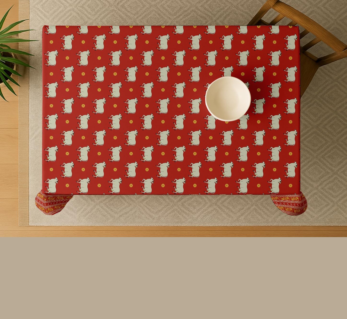 Animal Design Tablecloth - Red 60x60 Inch Cotton Twill Dining Table Cover, Perfect for 4 Seater Tables, Durable, Protective & Washable, Ideal for Everyday Use, Festive Occasions & Gatherings