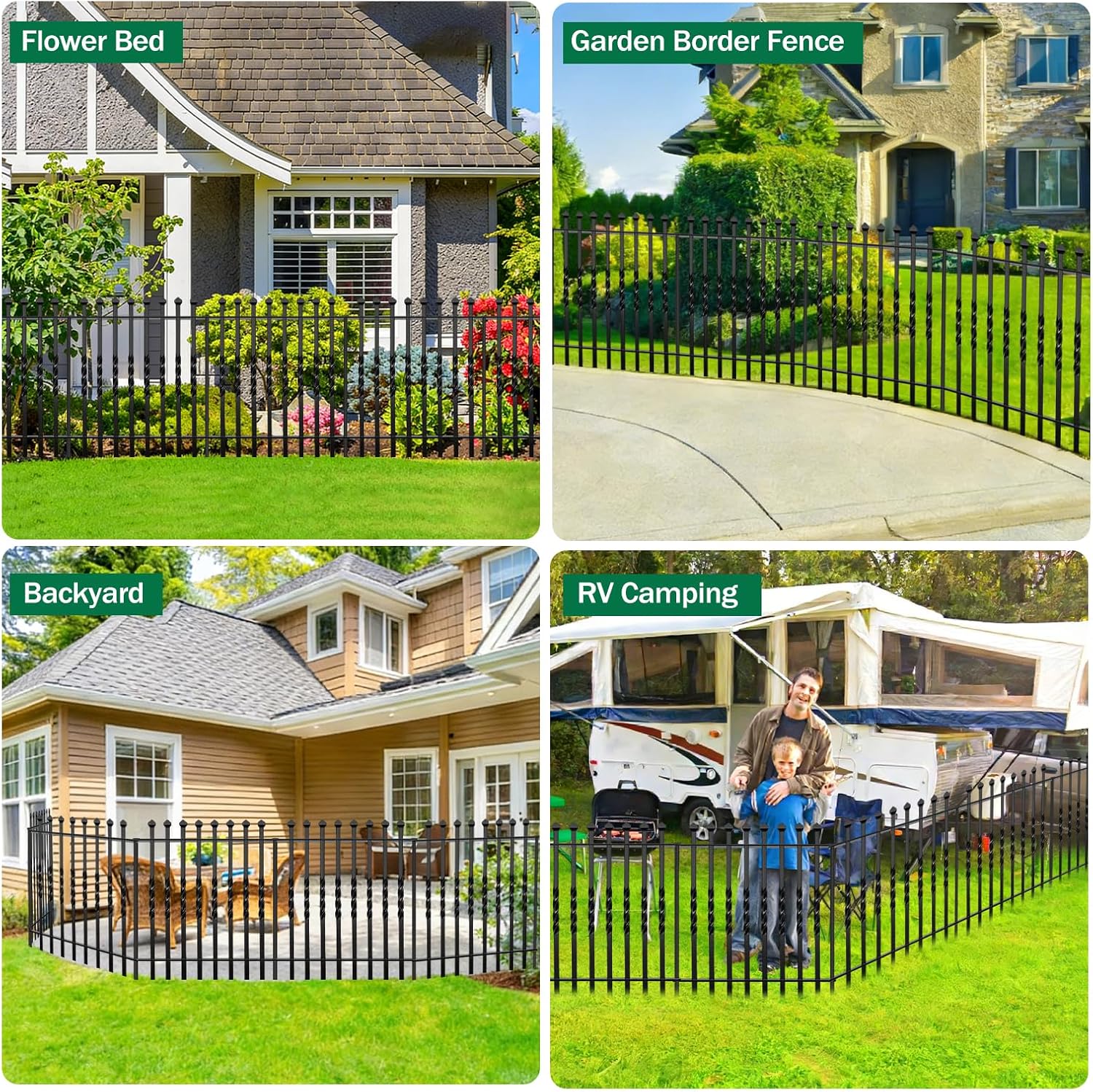 10 Panels Decorative Garden Fence, 32in(H)×24Ft(L) Heavy Duty Twist Outdoor Dog Fence Rustproof Metal Square Tube No Dig Animal Barrier Border Fencing for Temporary Yard Patio Landscape
