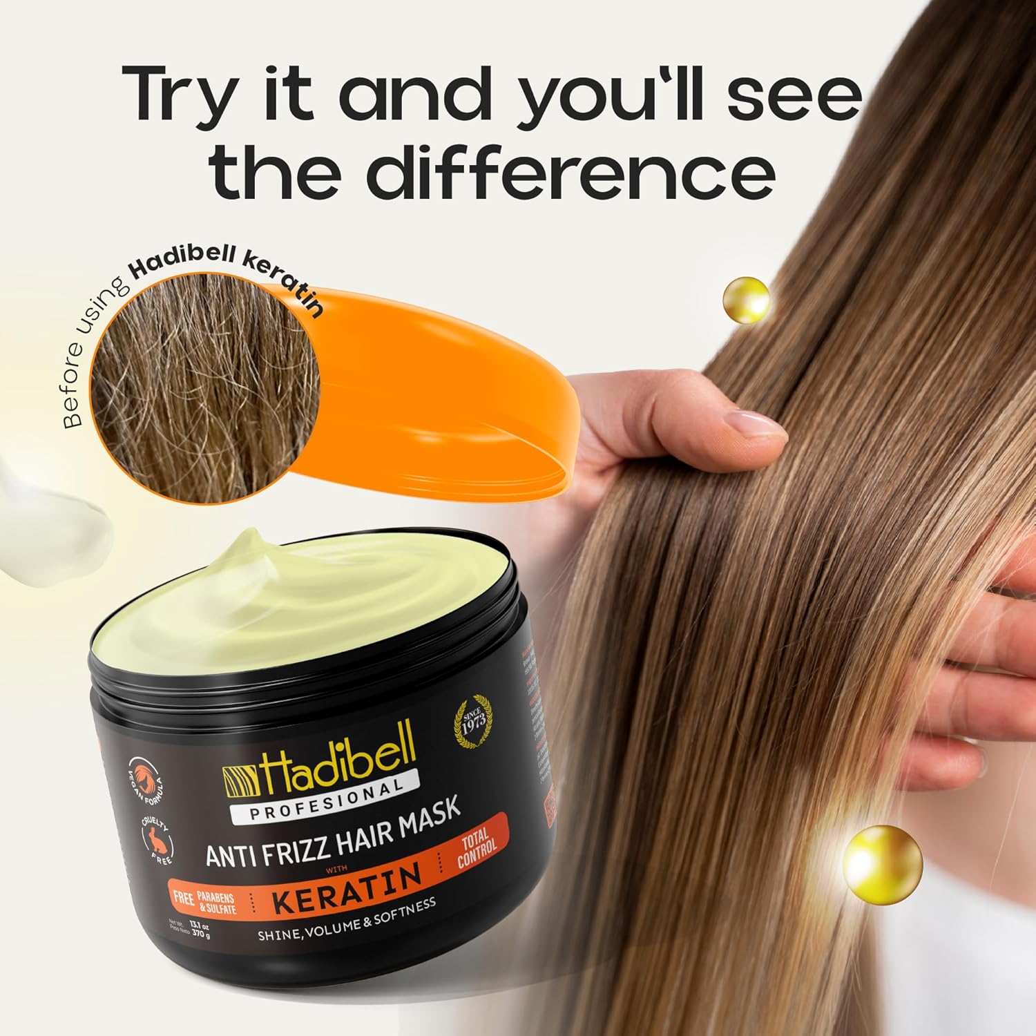 Hadibell Keratin Hair Mask Treatment 13.1 OZ, Deep Hair Care Treatment for Damaged Hair, Boost Hair Growth for Damaged Hair, Nourishing Repair & Frizz Control Mask - Image 2