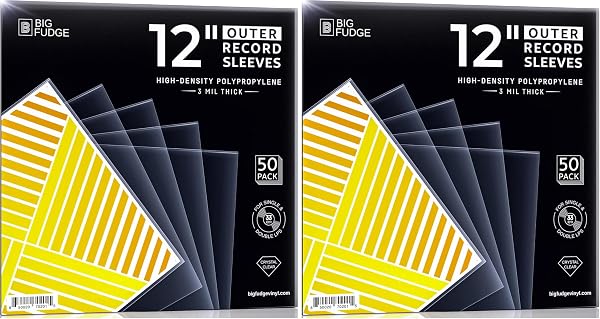 BIG FUDGE Pochettes Extérieures Vinyles - 30cm x 50pcs - Pochette Transparente en Plastique pour Disque Vinyle 33 Tours - Durables et Infroissables - Épaisseur 3 mil, 30x30 cm (Lot de 2)
