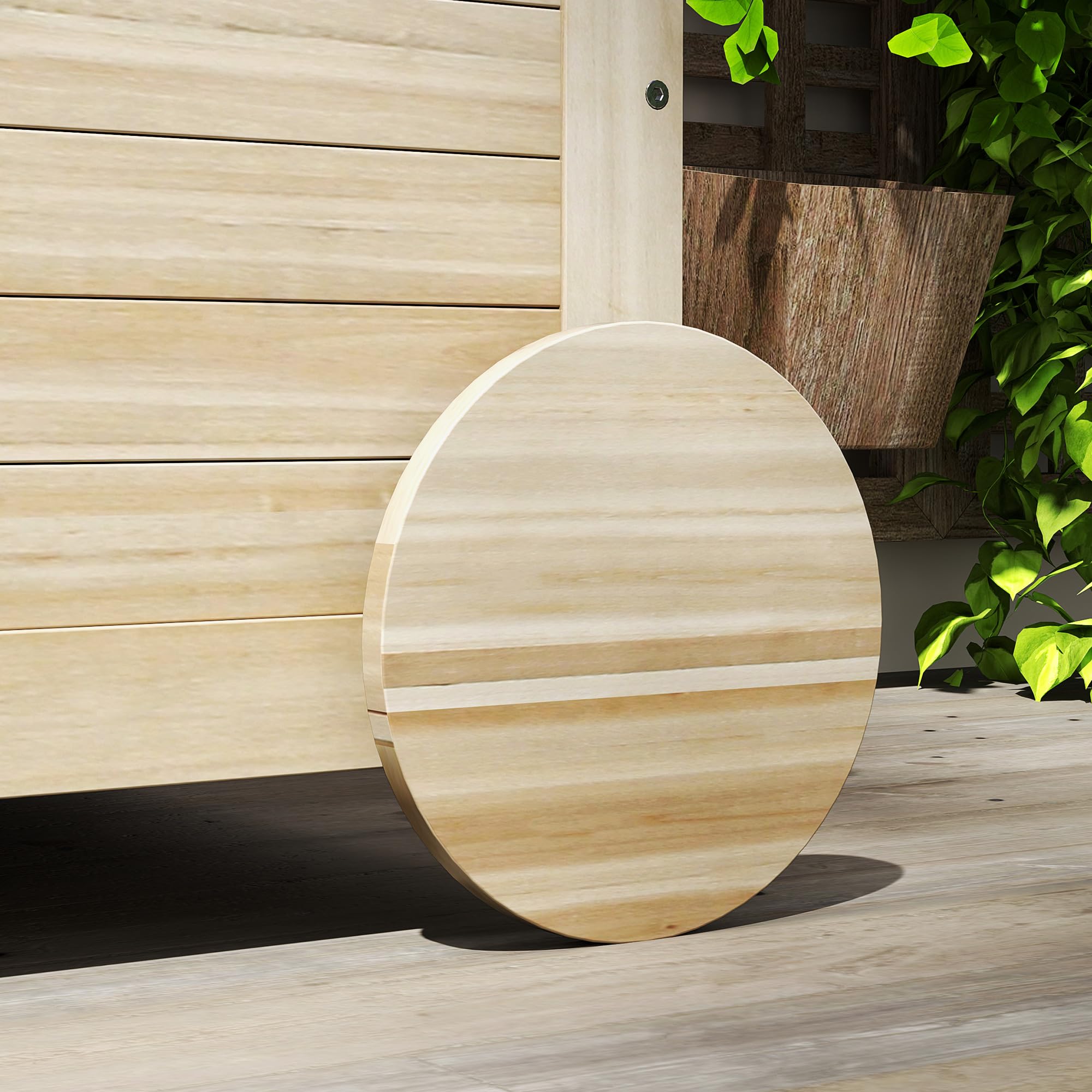Outsunny Baúl de Almacenaje Exterior 185L, Arcón de Jardín de Madera con Tapa Abatible, 2 Ruedas, Bisagras Metálicas, Cuerdas de Lino y Forro Interior, 110x50x50 cm, Natural