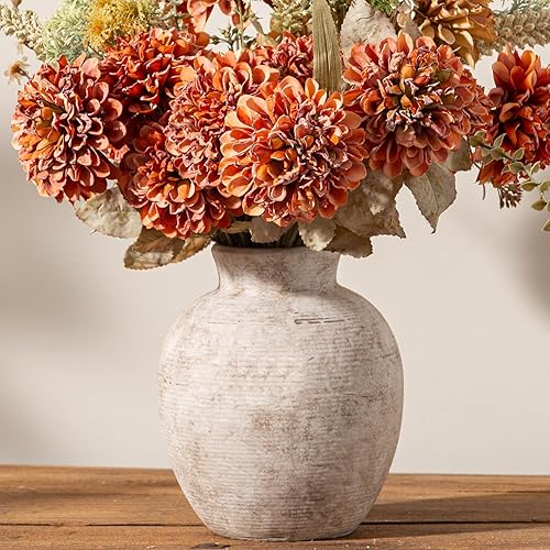 Ceramic Flower Vase Home Decor - Farmhouse Table Vases Rustic Vintage Living Room Kitchen Bedroom Decorations for House Book Shelf Office Coffee Desk Dining Fireplace (7.4" Retro)