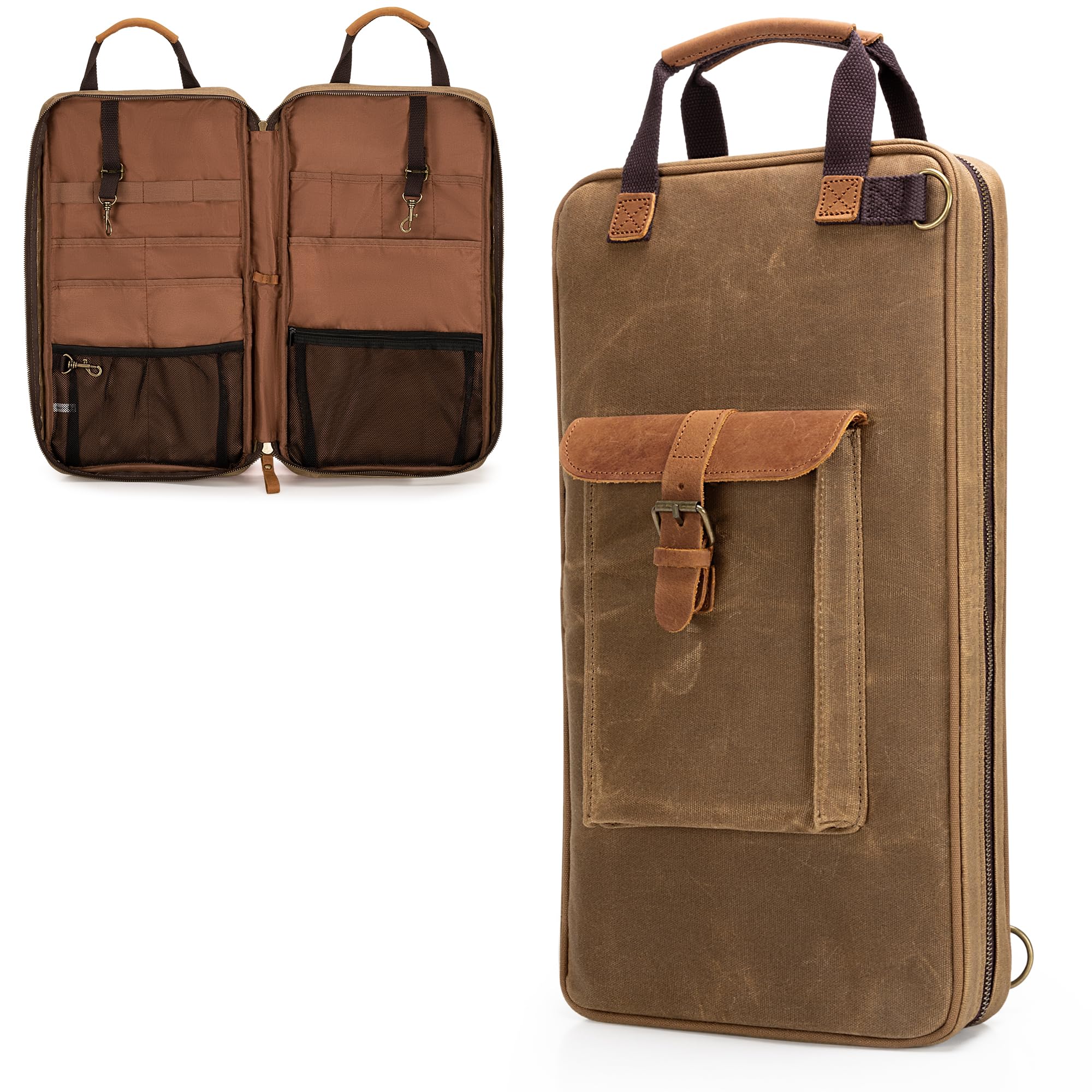 Damero Sac à Couteaux avec 13 Compartiments et 2 Poches Zippées en Filet pour Ustensiles, Malette Couteaux Professionnel avec Poignée et Bandoulière Amovible, Malette Couteaux Professionnel, Sac Seul