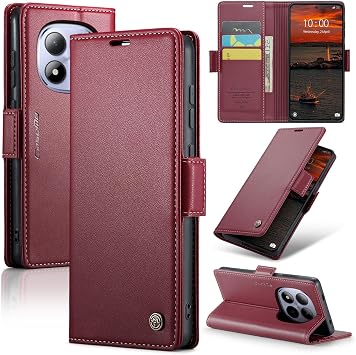 for Xiaomi Redmi Note 15 Pro 4G Case, Premium PU Leather Wallet Case Flip Cover with [RFID Blocking][Card Holder][Stand Function] Shockproof Protective for Xiaomi Redmi Note 15 Pro 4G, Red