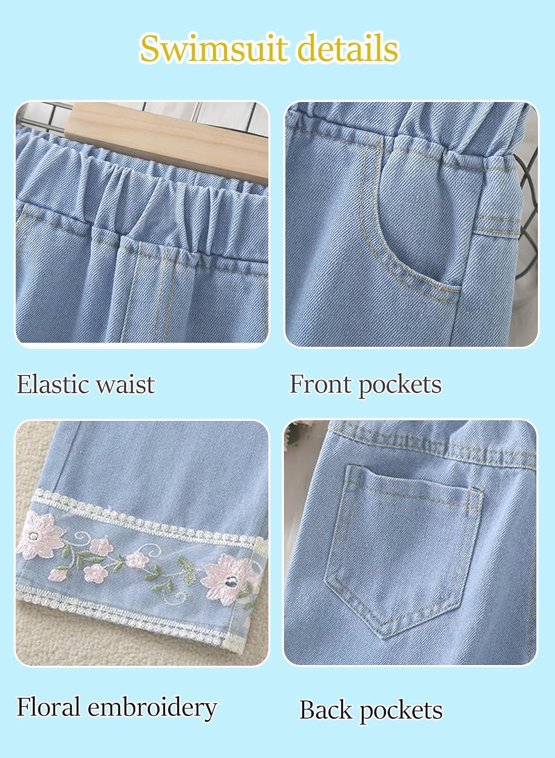 Girls Baggy Jeans 6-16Y Elastic Waist Kids Wide Leg Denim Pants