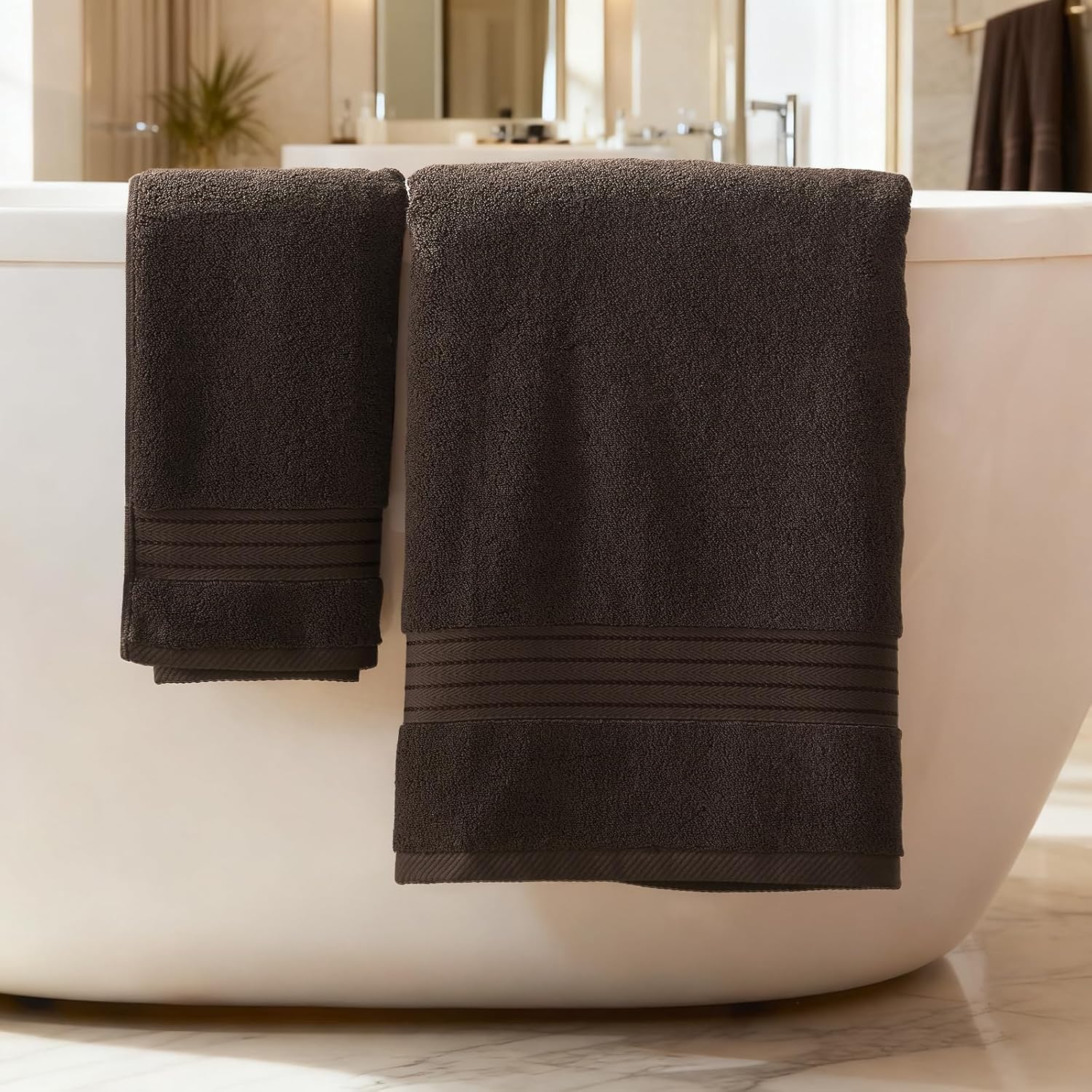 COZYART Brown Bath Towel Set, Cotton Hotel Large Towel Bulk for Bathroom, Thick Bathroom Sets of 6 with 2 Bath Towels, 2 Hand Towels, 2 Washcloths, 650 GSM - Image 4