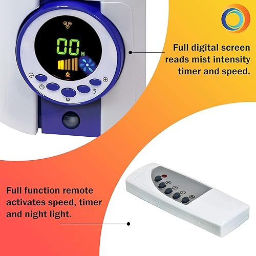 Miniatura 5 de CCC Comfort Zone CZHD81 Humidificador ultrasónico digital de niebla fría silenciosa con control remoto y apagado automático, color blanco