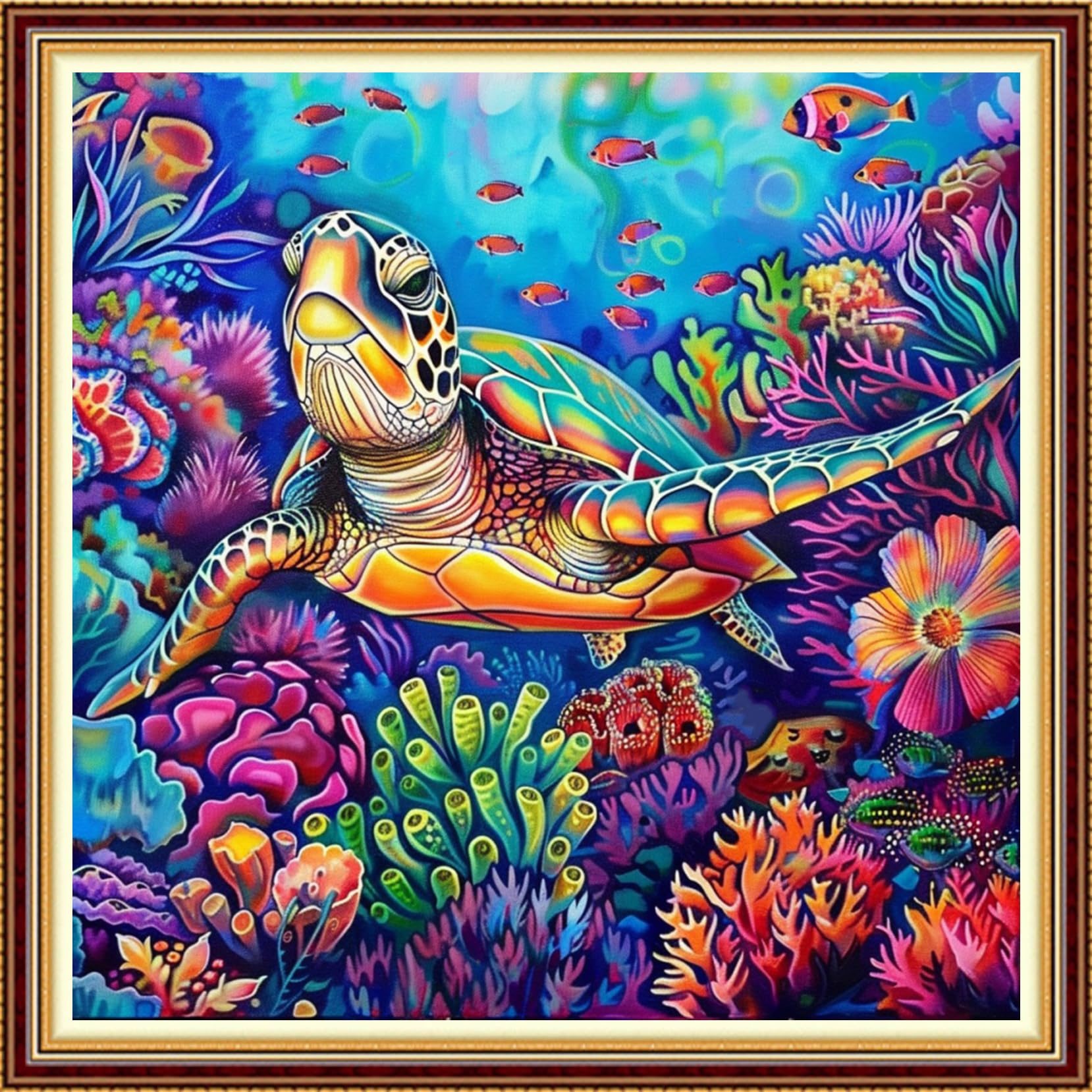 Fanxvivy Stamped Counted Cross Stitch Kits for Adults Printed Cross-Stitch Patterns 11CT Stamped or Counted Cross Stitching Embroidery Kit Needlepoint Kits-Turtle Underwater World 18x18 inch