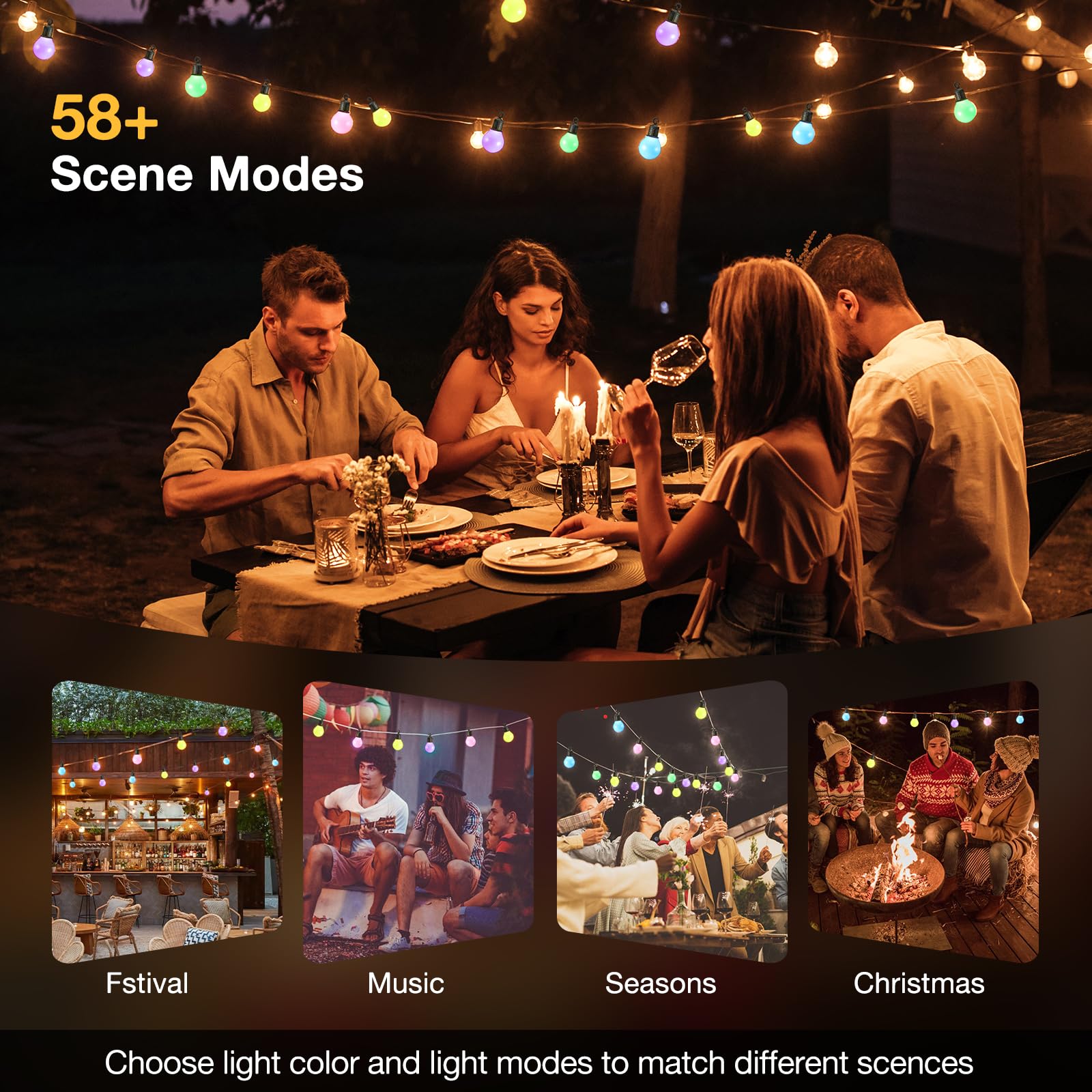 Guirlande Lumineuse Exterieure 30M 50 LED Télécommande App Minuterie 16 Millions Couleurs 58 Modes Scène Jardin Fête