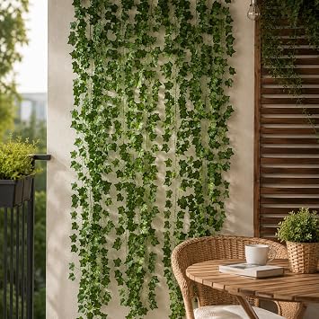 Orret Home 12 Adet 240 cm Yapay Sarmaşık Yaprak – Doğal Görünümlü Dekoratif Bitki, Bahçe ve Ev Dekoru, Doğalgaz Borusu Kapatıcı, Peyzaj ve Organizasyon İçin Yapay Bitki