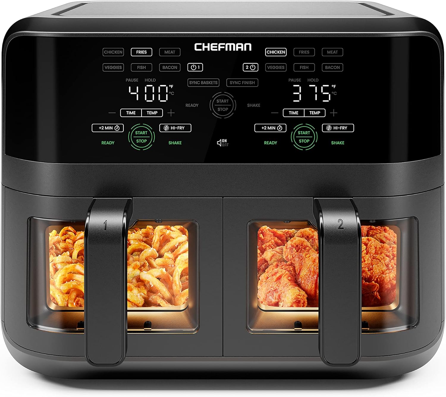 Chefman Square Plastic Air Fryer, with Capacitive Touch Control, 4.5 Quart Double Basket, Viewing Window, Black Chefman Square Plastic Air Fryer, with Capacitive Touch Control, 4.5 Quart Double Basket, Viewing Window, Black