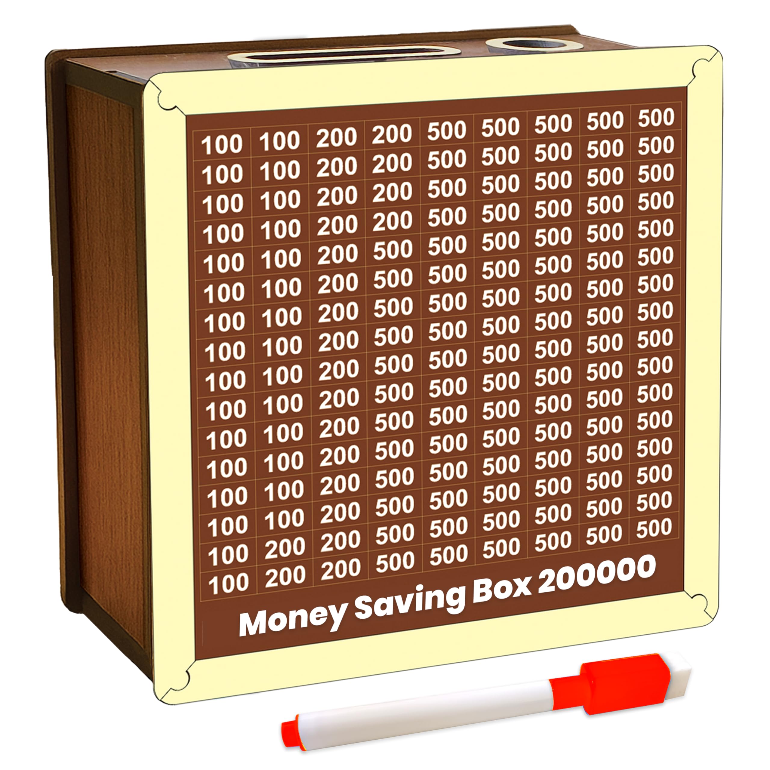 SWAGSTATION Wooden Money Saving Box (₹1 Lakh / 1,00,000 Goal Tracker) | Money Saving Box for Adults 100000 200000 | Wooden Saving Box 100000 | Piggy Bank 100000 | Saving Box/Money Box
