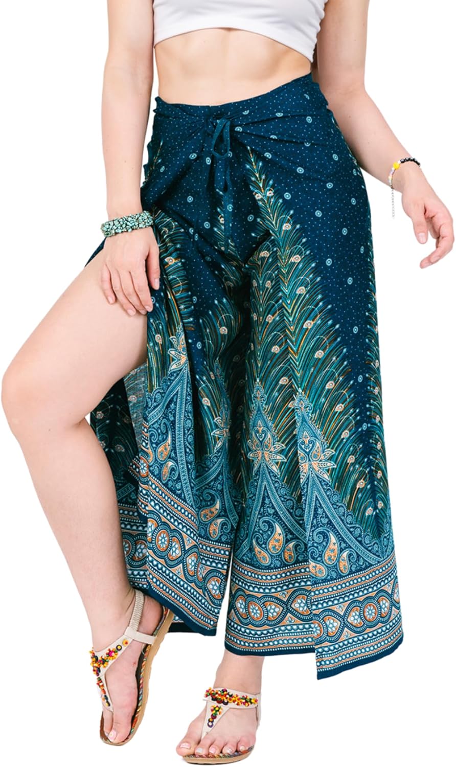 Your Cozy Women’s Boho Palazzo Pants Wide Leg for Yoga Festival Travel Lightweight Adjustable Waist Hippie Trousers