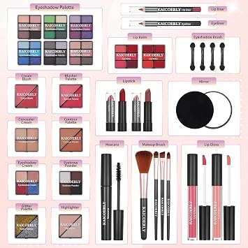 Makeup Kit for Women Girls, Fashionable Make Up Present Set for Beginners Professionals Traveler with Case, Makeup Essential with Eyeshadow Palette, Lip Gloss, Mascara,Foundation Face Primer(Pink)