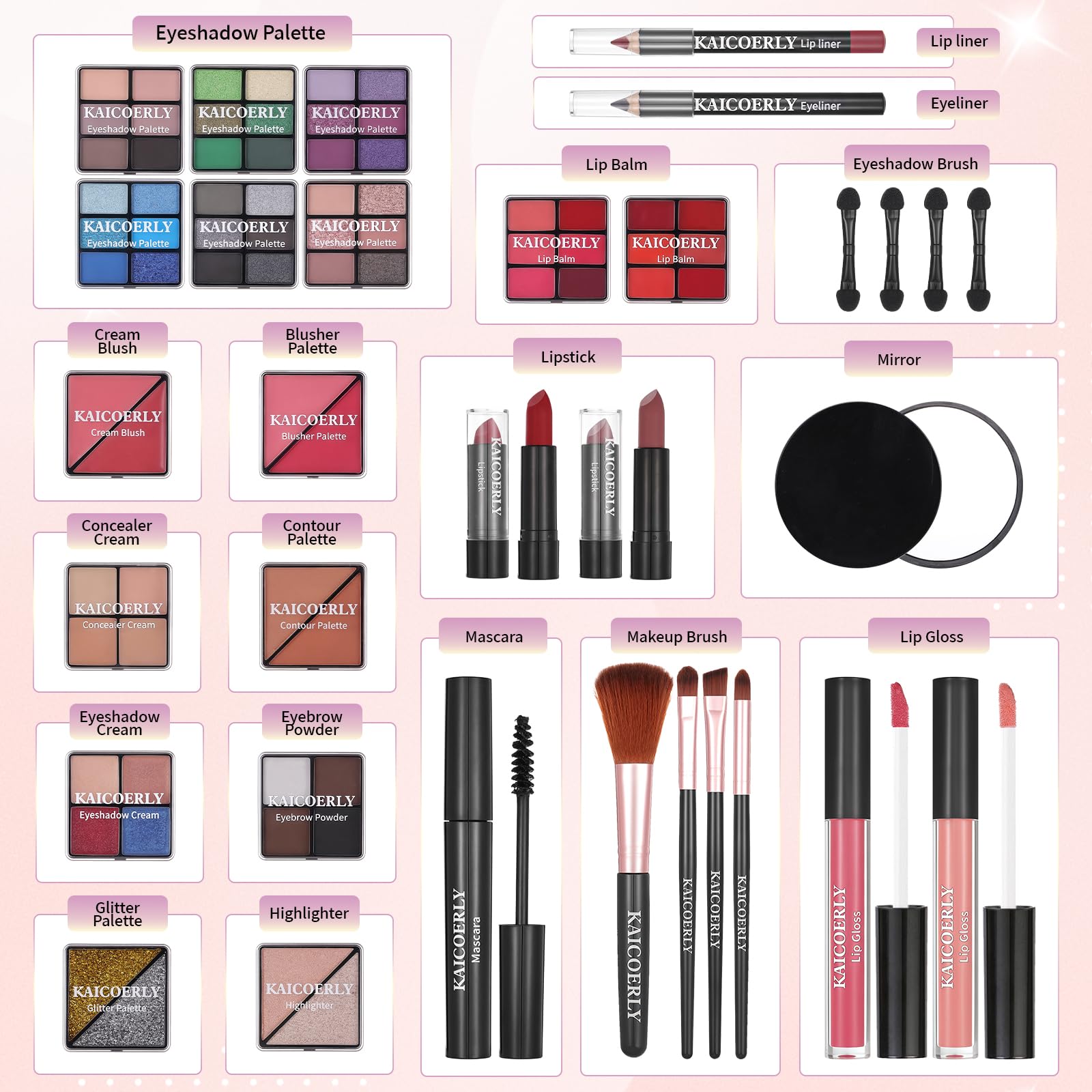 Makeup Kit for Women Girls, Fashionable Make Up Present Set for Beginners Professionals Traveler with Case, Makeup Essential with Eyeshadow Palette, Lip Gloss, Mascara,Foundation Face Primer(Pink)