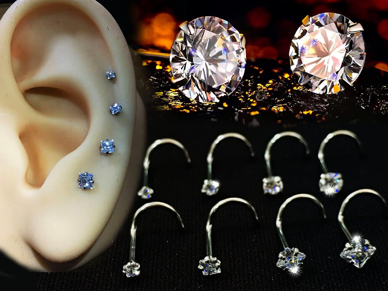 Nose Rings & Studs - 18g, 20g, 22g 14K Gold Bone Nose Studs for Women in Titanium Steel - Image 5