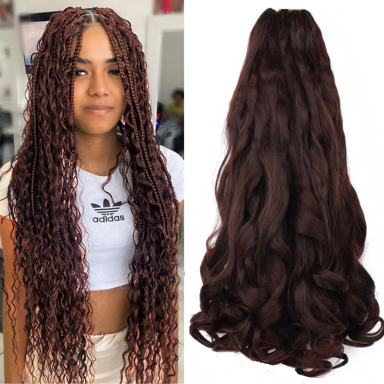 9Packs French Curl Braiding Hair Extension Crochet Braids Hair Extensions for Braiding Crochet Hair for Braiding Pre Stretched Braiding Hair (#4