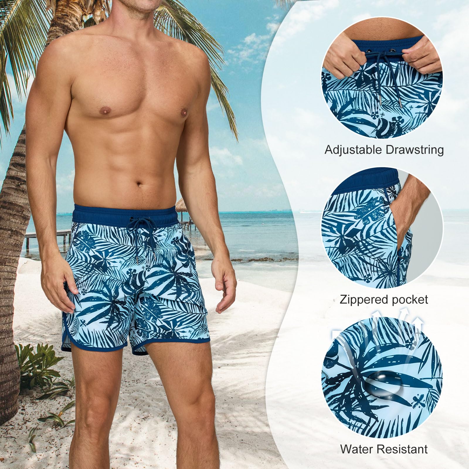 TMEOG Costume Uomo Mare Pantaloncini da Bagno Costumi da Piscina Surf Boxer Mare Costume da Spiaggia Bagno Vintage Pantaloncino Mare con Tasche e Coulisse