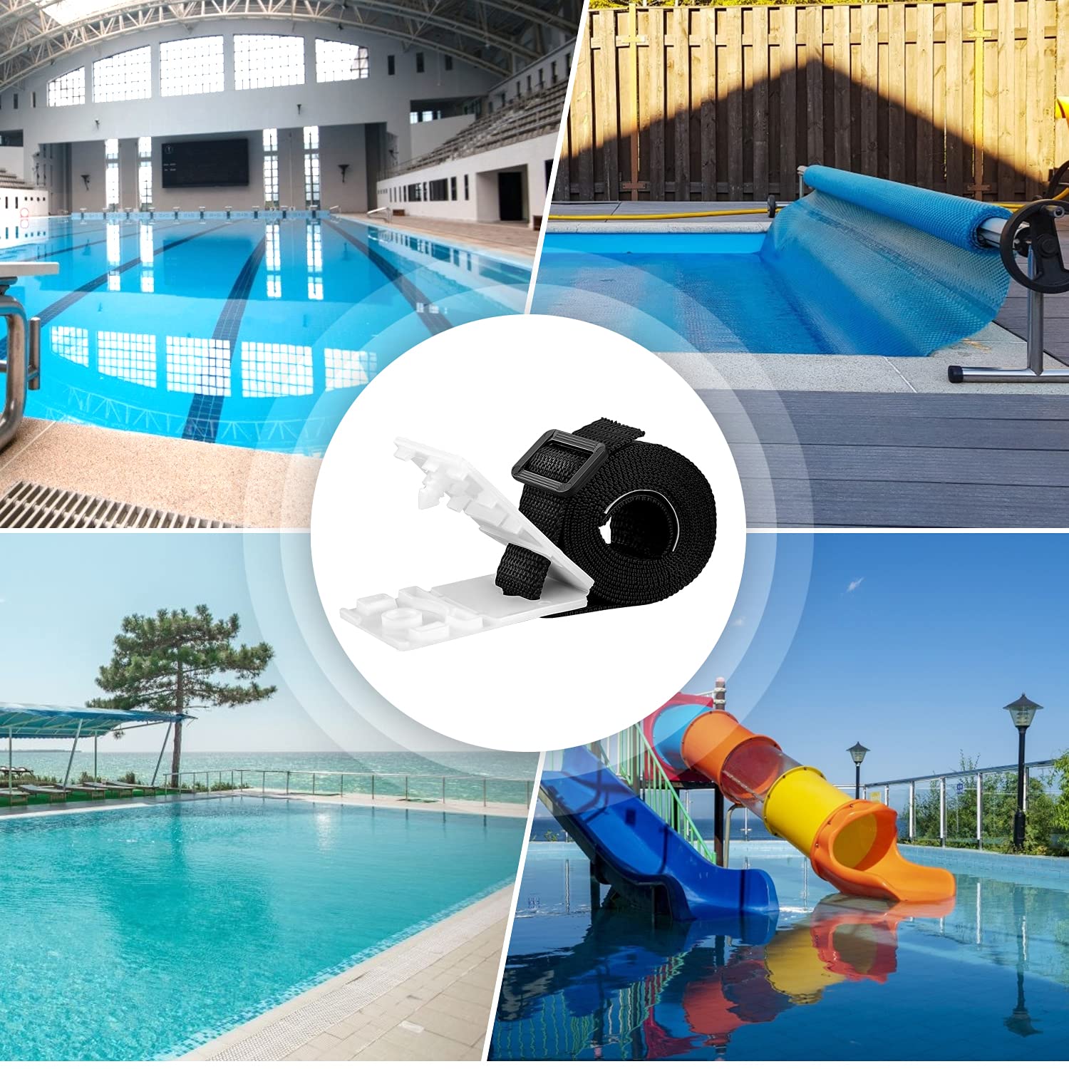 Juego de 8 bandas de sujeción para lona de piscina, bandas de sujeción universales y grapas fijas, accesorios fijos para lonas de piscina, lona solar, enrollador de piscina, sistema enrollable móvil
